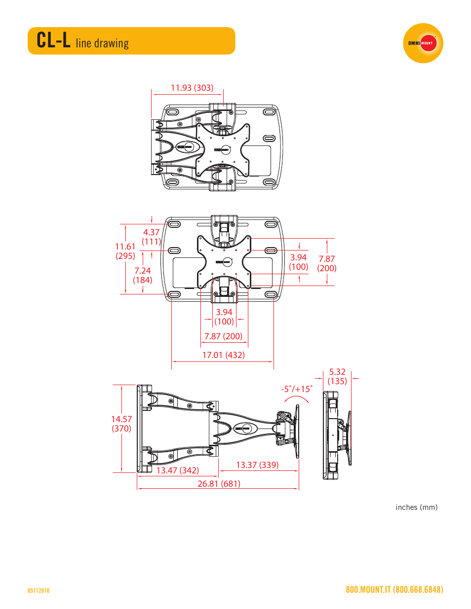 Cl-l, Line drawing | Omnimount CL-L Sales Sheet User Manual | Page 3 / 3