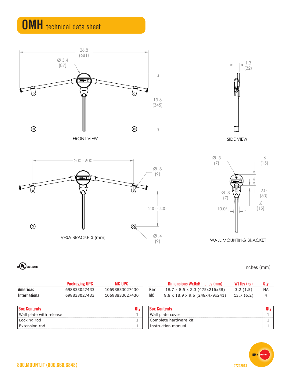 Technical data sheet | Omnimount OMH Sales Sheet User Manual | Page 2 / 2