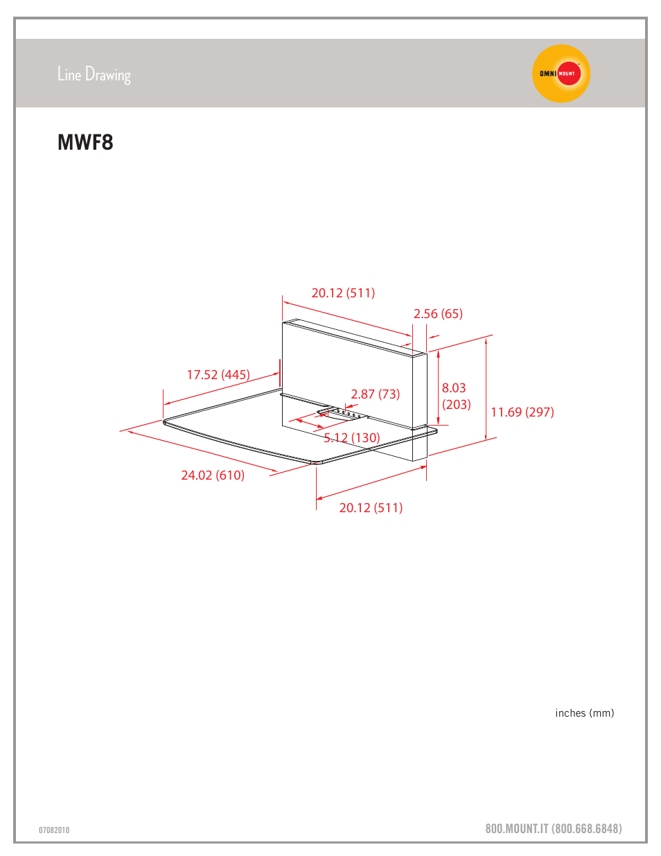 Line drawing, Mwf8 | Omnimount MWF8 Sales Sheet User Manual | Page 3 / 3