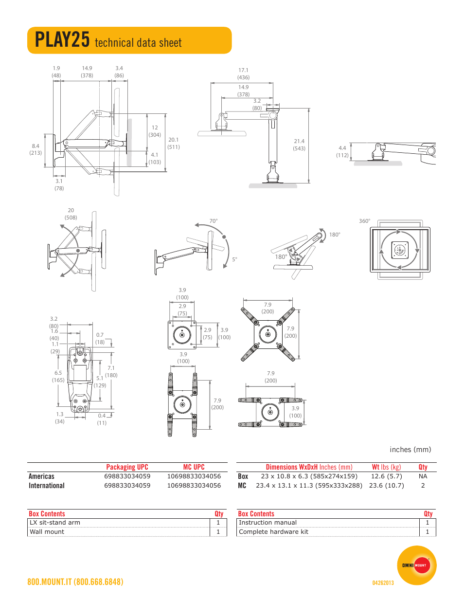 Play25, Technical data sheet | Omnimount PLAY25 Sales Sheet User Manual | Page 2 / 2