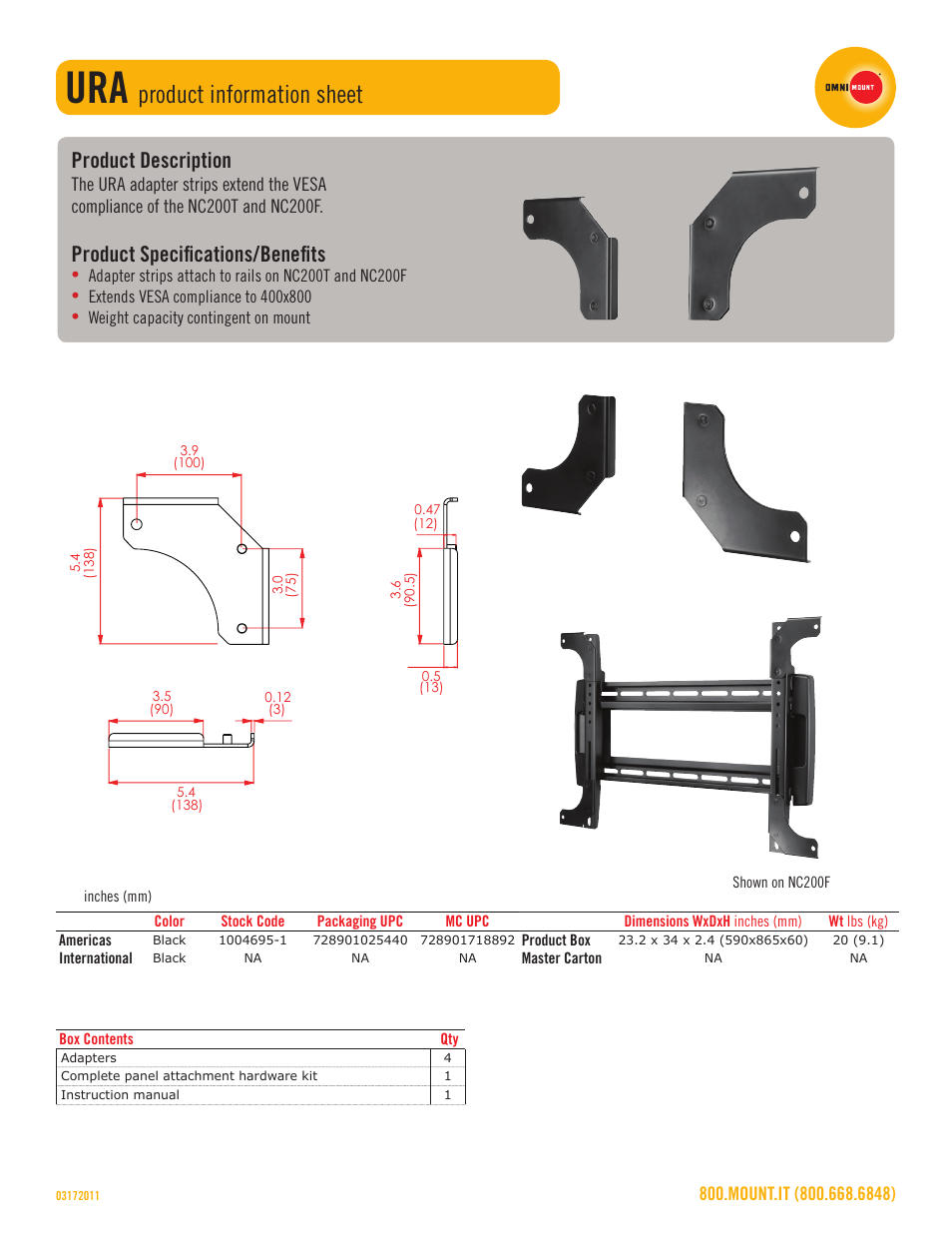 Omnimount URA Sales Sheet User Manual | 1 page