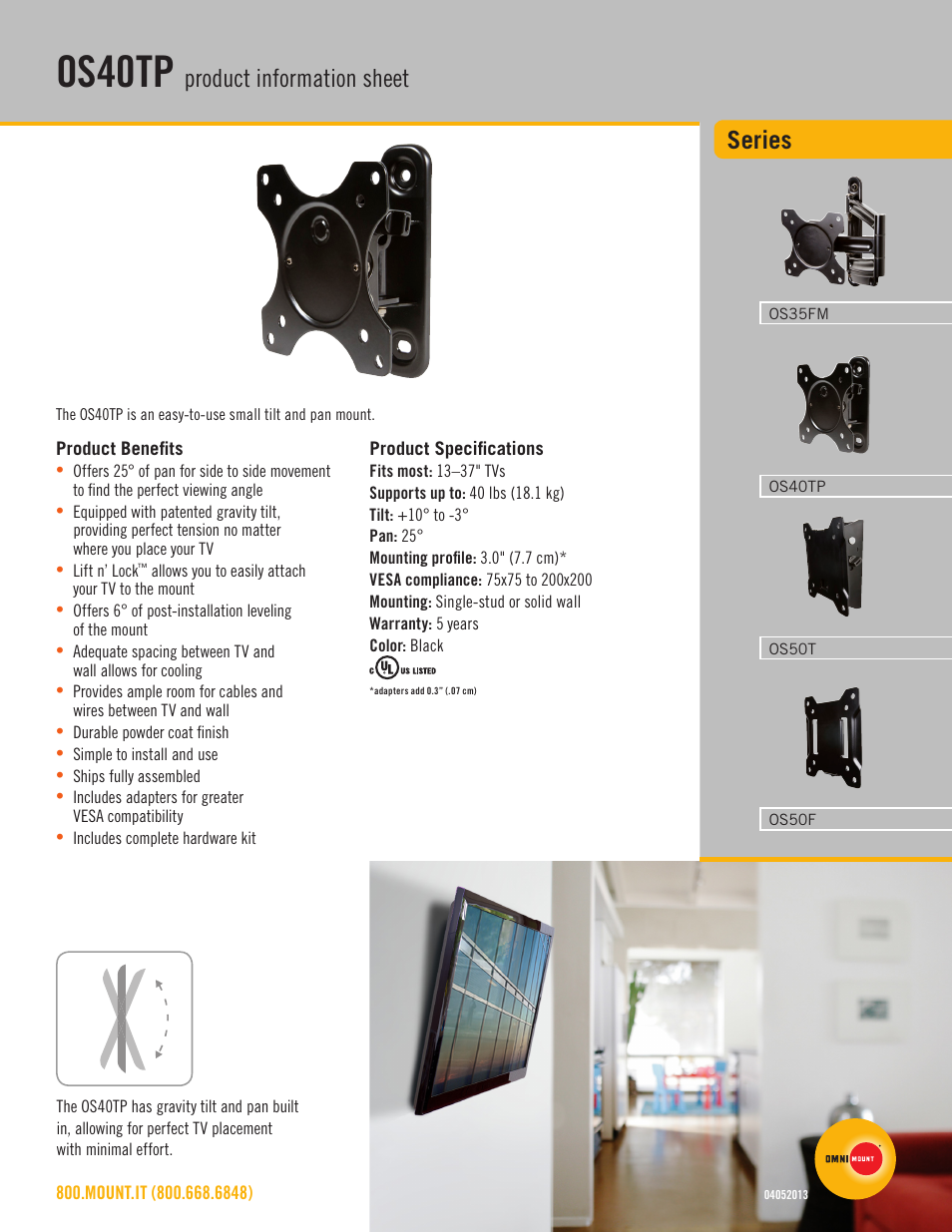 Omnimount OS40TP Sales Sheet User Manual | 2 pages