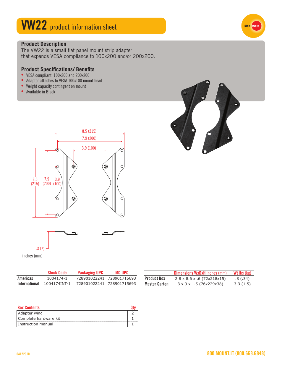 Omnimount VW22 Sales Sheet User Manual | 1 page