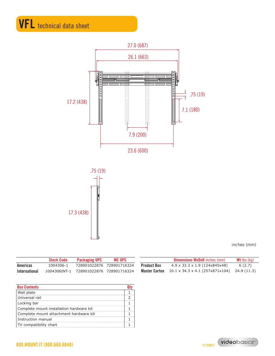 Technical data sheet | Omnimount VFL Sales Sheet User Manual | Page 2 / 2