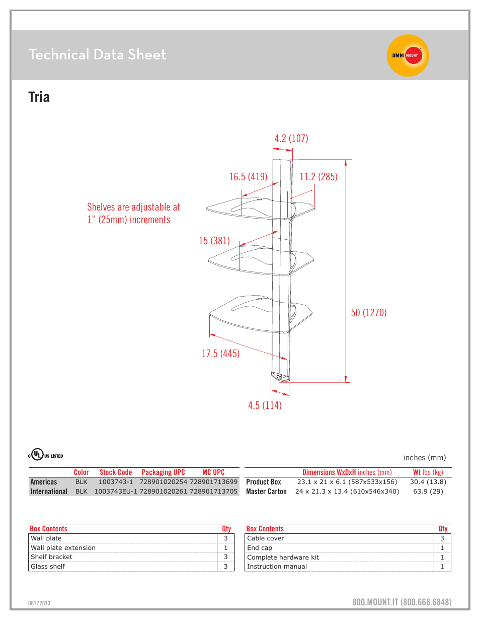 Technical data sheet, Tria | Omnimount Tria Sales Sheet User Manual | Page 2 / 2