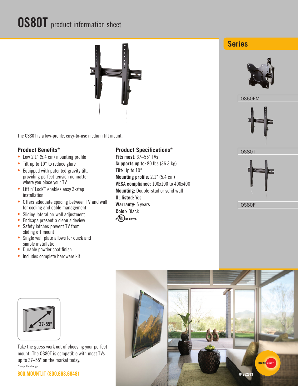 Omnimount OS80T Sales Sheet User Manual | 2 pages