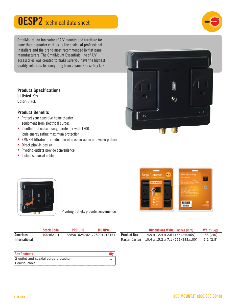 Omnimount OESP2 Sales Sheet User Manual | 1 page