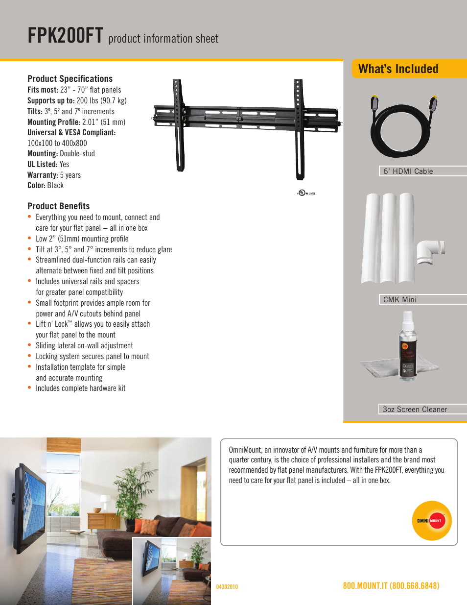 Omnimount FPK200FT Sales Sheet User Manual | 3 pages