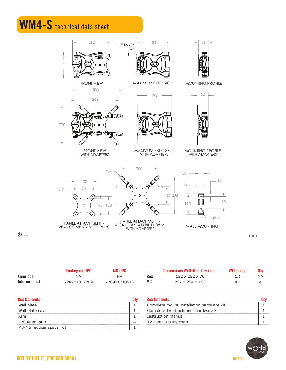 Wm4-s, Technical data sheet | Omnimount WM4-S Sales Sheet User Manual | Page 2 / 2