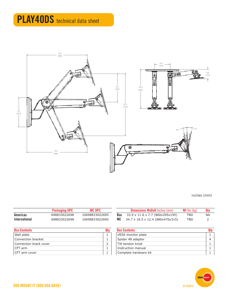 Play40ds, Technical data sheet | Omnimount PLAY40DS Sales Sheet User Manual | Page 2 / 2