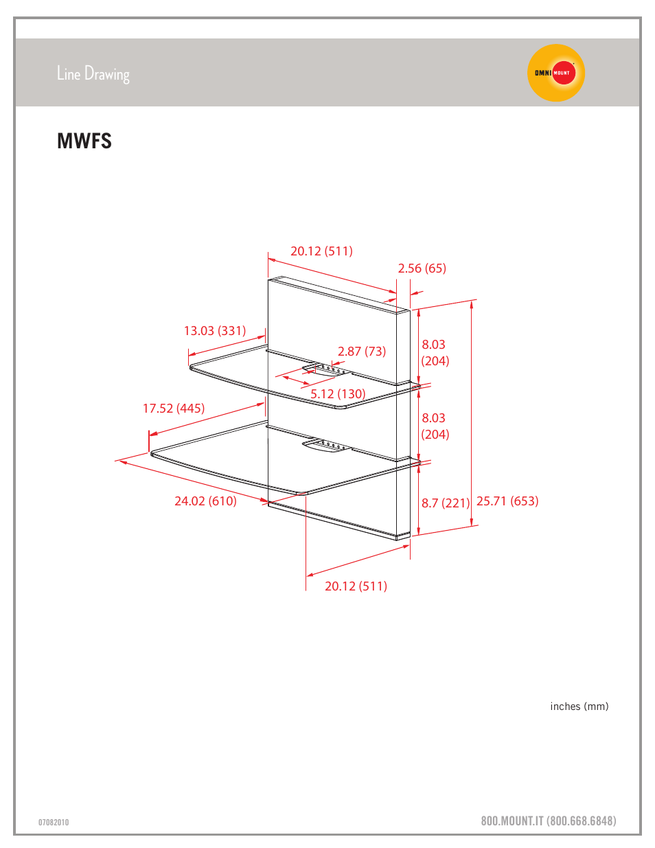 Line drawing, Mwfs | Omnimount MWFS Sales Sheet User Manual | Page 3 / 3