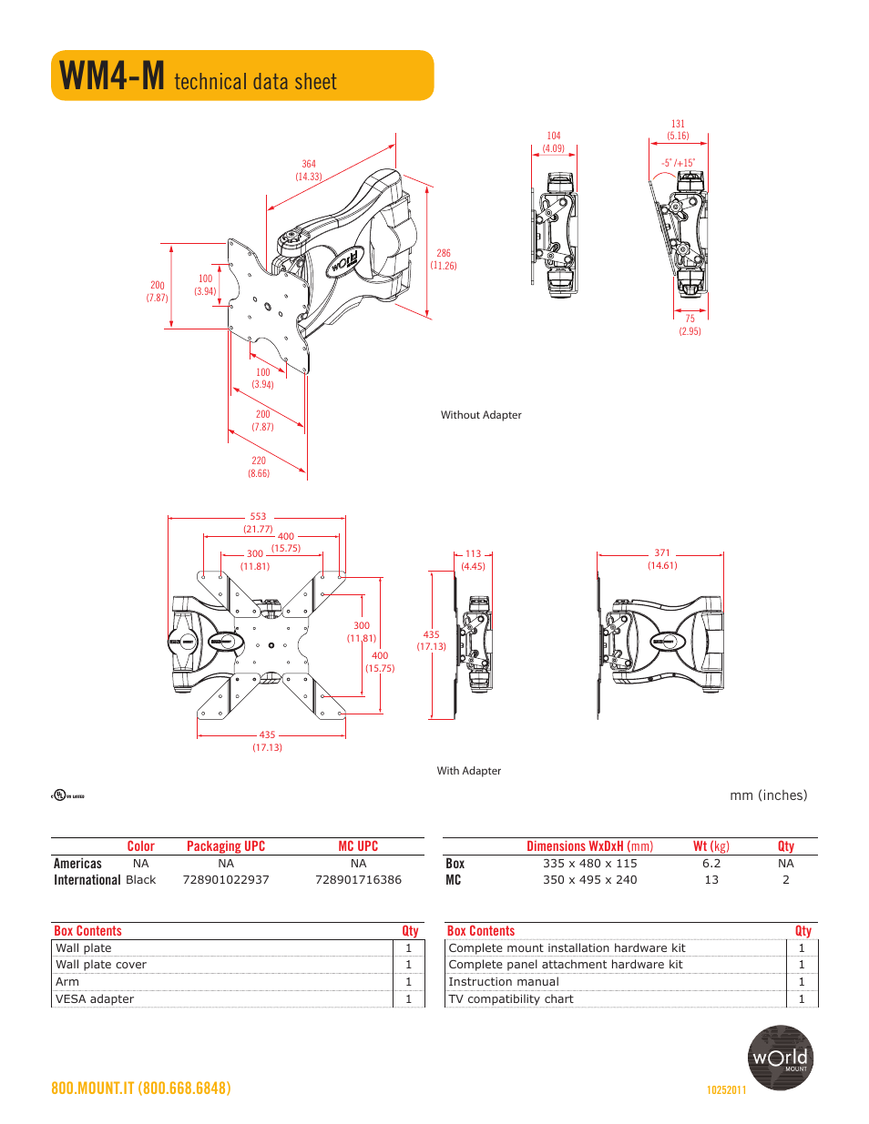 Wm4-m, Technical data sheet | Omnimount WM4-M Sales Sheet User Manual | Page 2 / 2