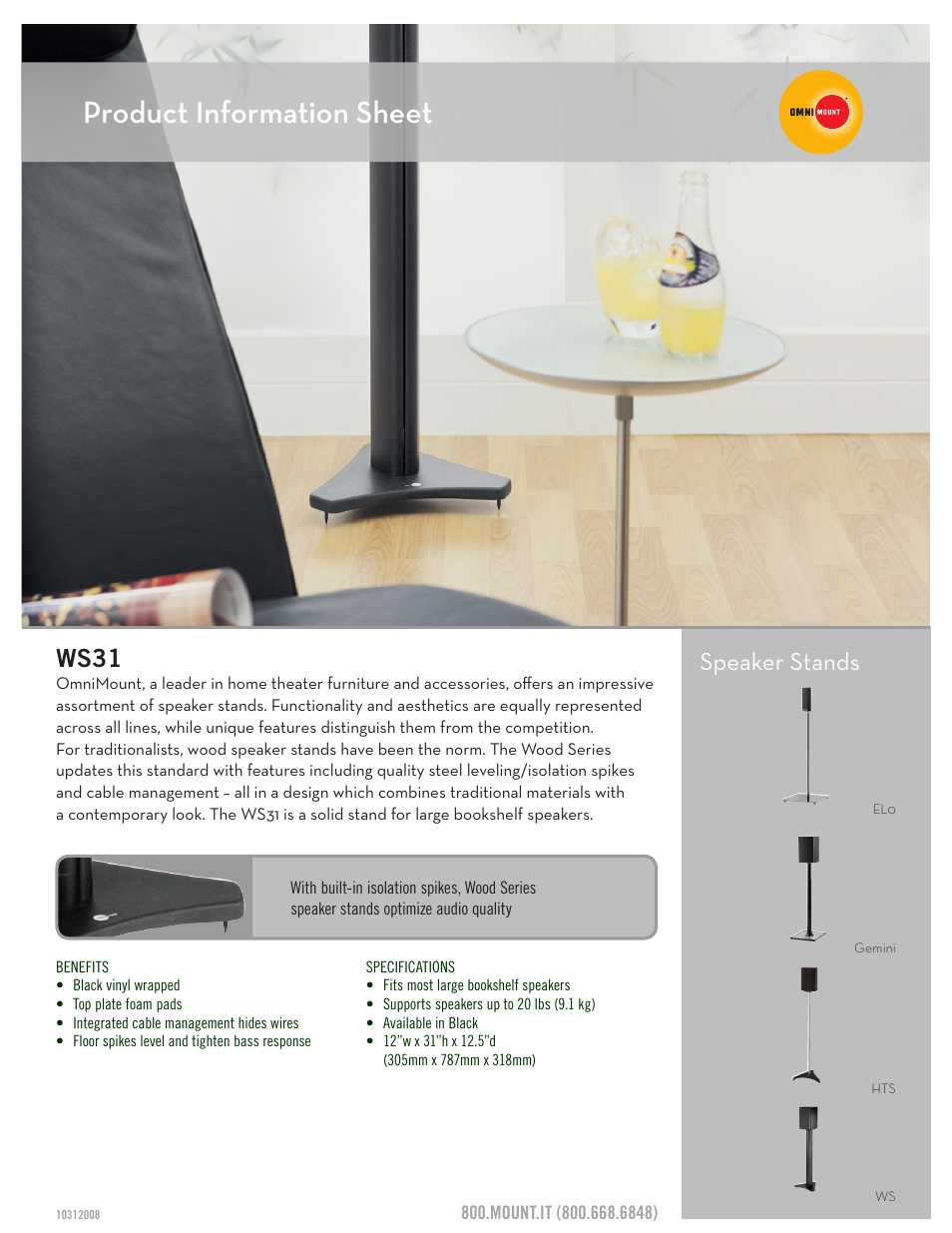 Omnimount WS31 Sales Sheet User Manual | 3 pages