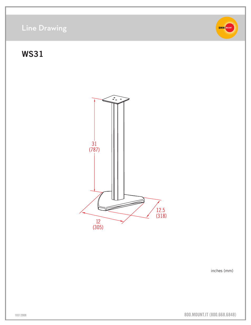Ws31_line_drawing_sheet.pdf, Line drawing, Ws31 | Omnimount WS31 Sales Sheet User Manual | Page 3 / 3
