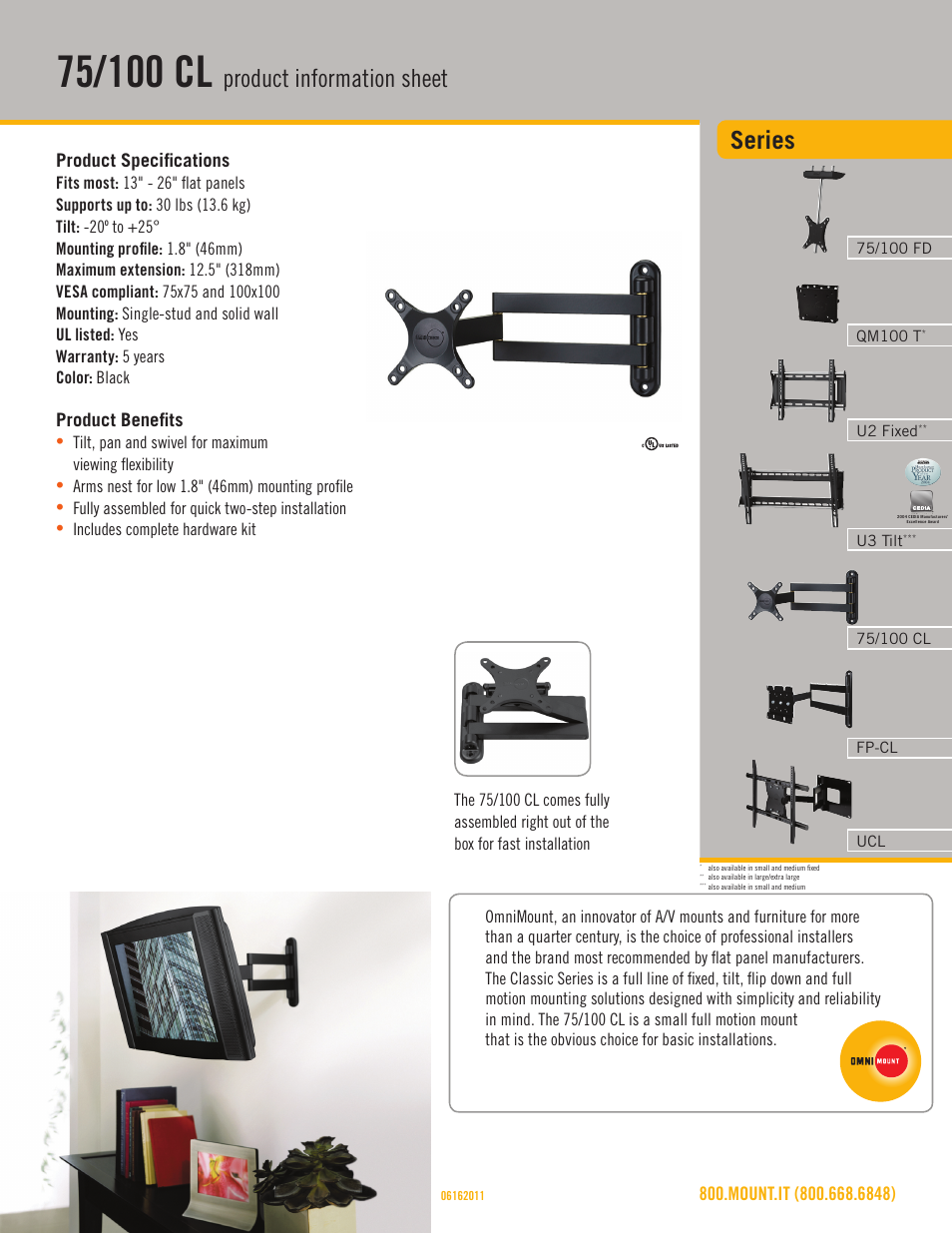 Omnimount 75_100 CL Sales Sheet User Manual | 3 pages