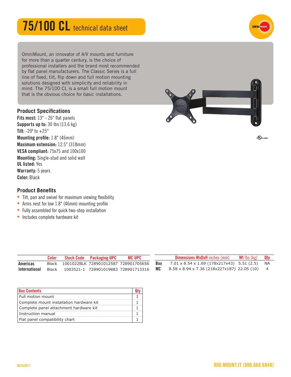 Technical data sheet | Omnimount 75_100 CL Sales Sheet User Manual | Page 2 / 3