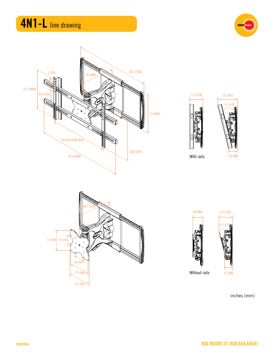 4n1-l_line_drawing_sheet.pdf, 4n1-l, Line drawing | Omnimount 4N1-L Sales Sheet User Manual | Page 3 / 3