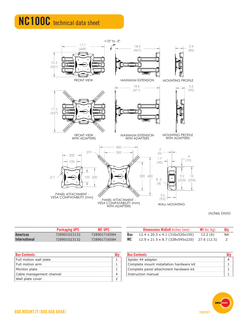 Nc100c, Technical data sheet | Omnimount NC100C Sales Sheet User Manual | Page 2 / 2