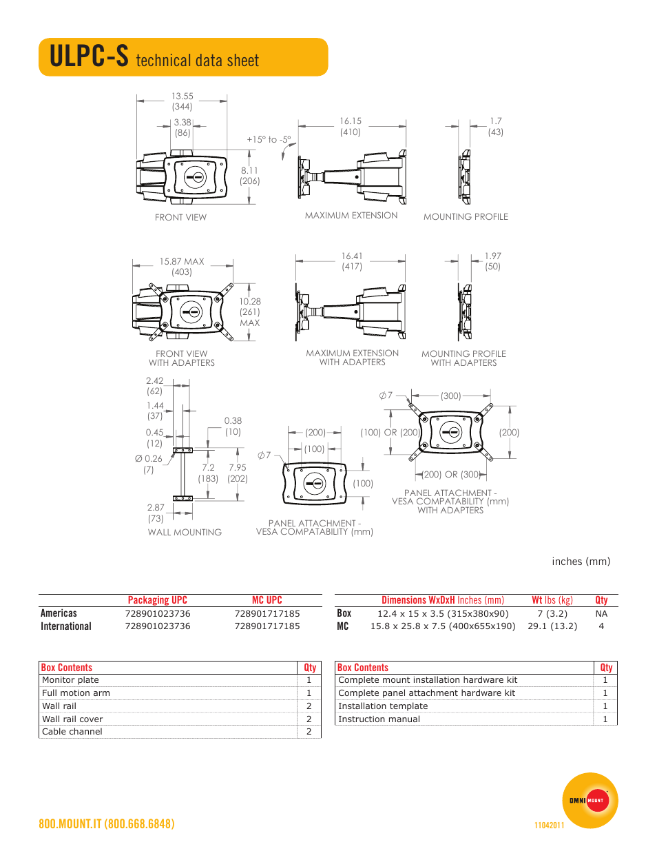 Ulpc-s, Technical data sheet | Omnimount ULPC-S Sales Sheet User Manual | Page 2 / 2