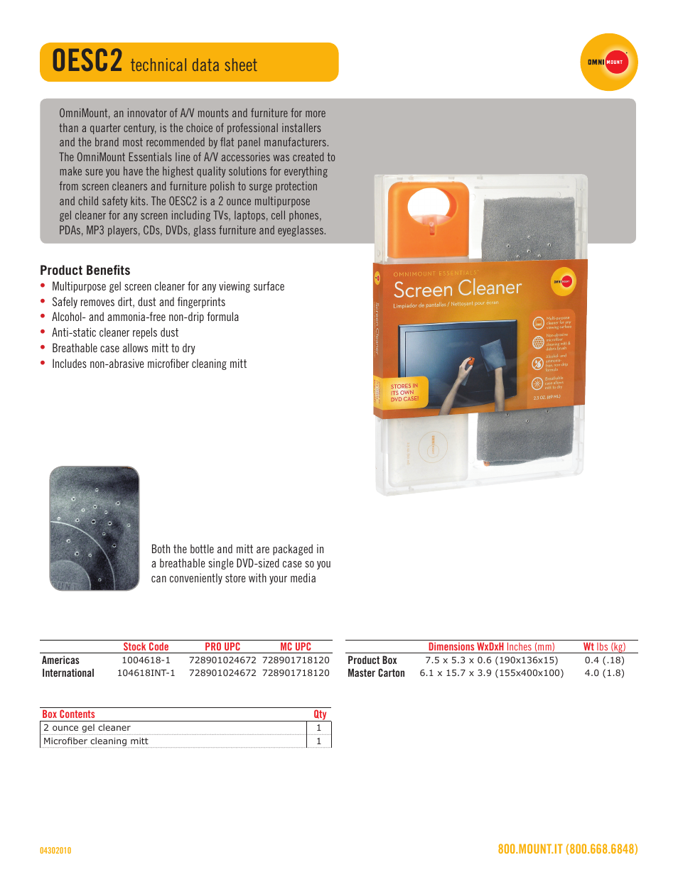 Omnimount OESC2 Sales Sheet User Manual | 1 page