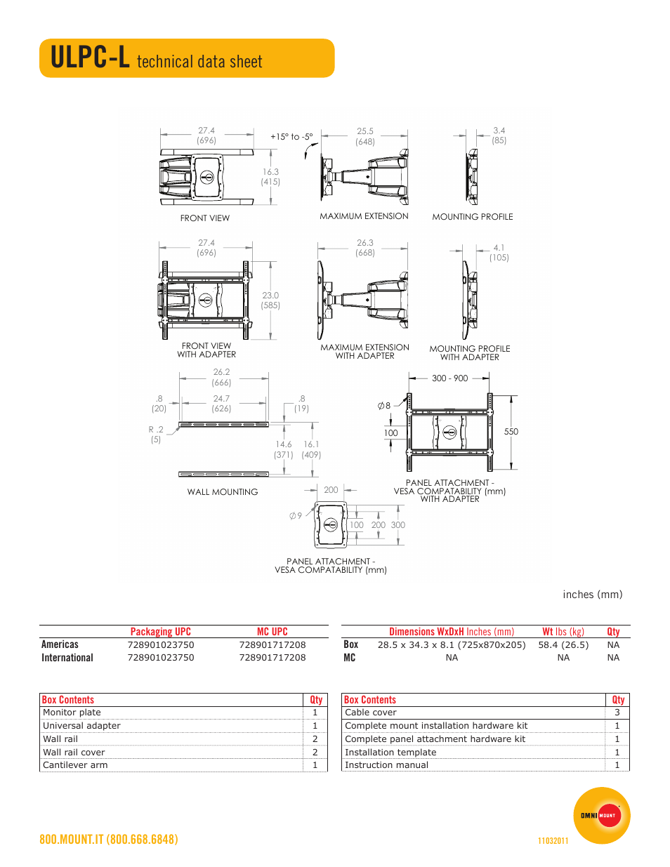 Ulpc-l, Technical data sheet | Omnimount ULPC-L Sales Sheet User Manual | Page 2 / 2