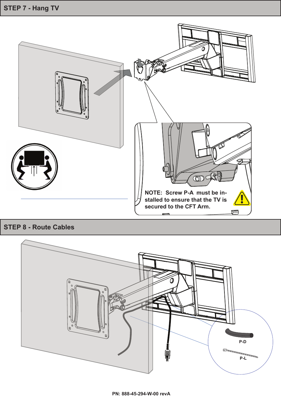 Step 7 - hang tv, Step 8 - route cables | Omnimount PLAY70DS Manual ru User Manual | Page 20 / 28