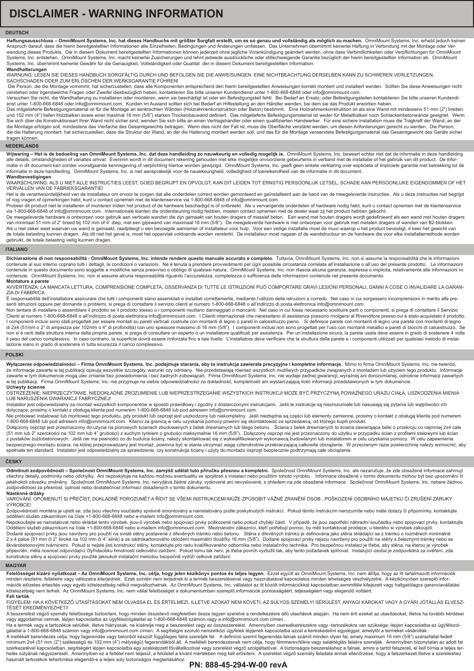 Disclaimer - warning information | Omnimount PLAY70DS Manual ru User Manual | Page 3 / 28