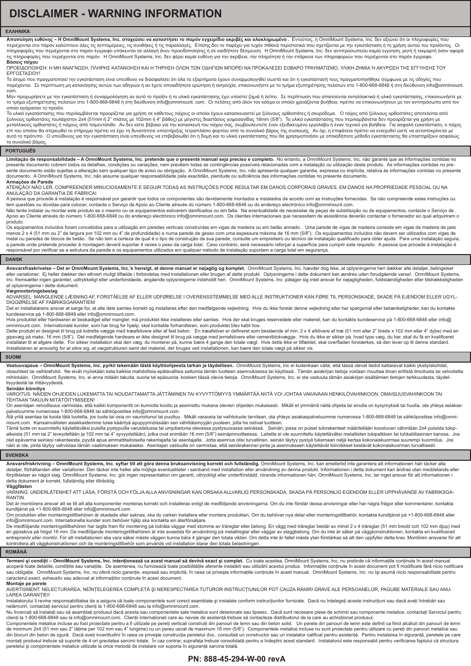 Disclaimer - warning information | Omnimount PLAY70DS Manual ru User Manual | Page 4 / 28