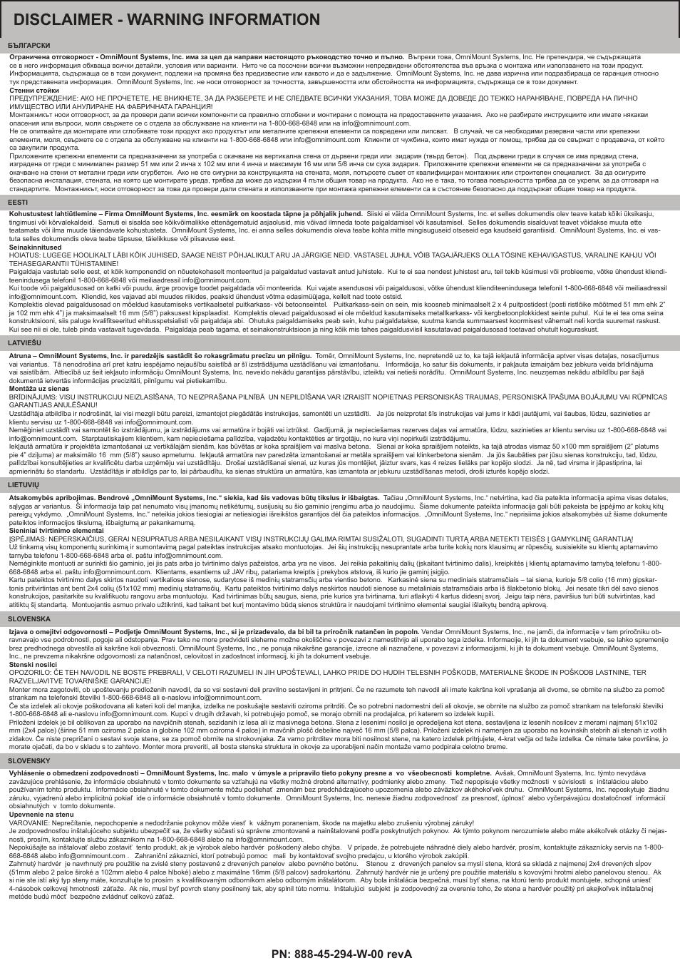 Disclaimer - warning information | Omnimount PLAY70DS Manual ru User Manual | Page 5 / 28