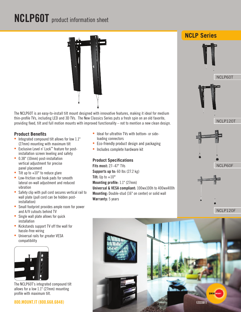 Omnimount NCLP60T Sales Sheet User Manual | 2 pages