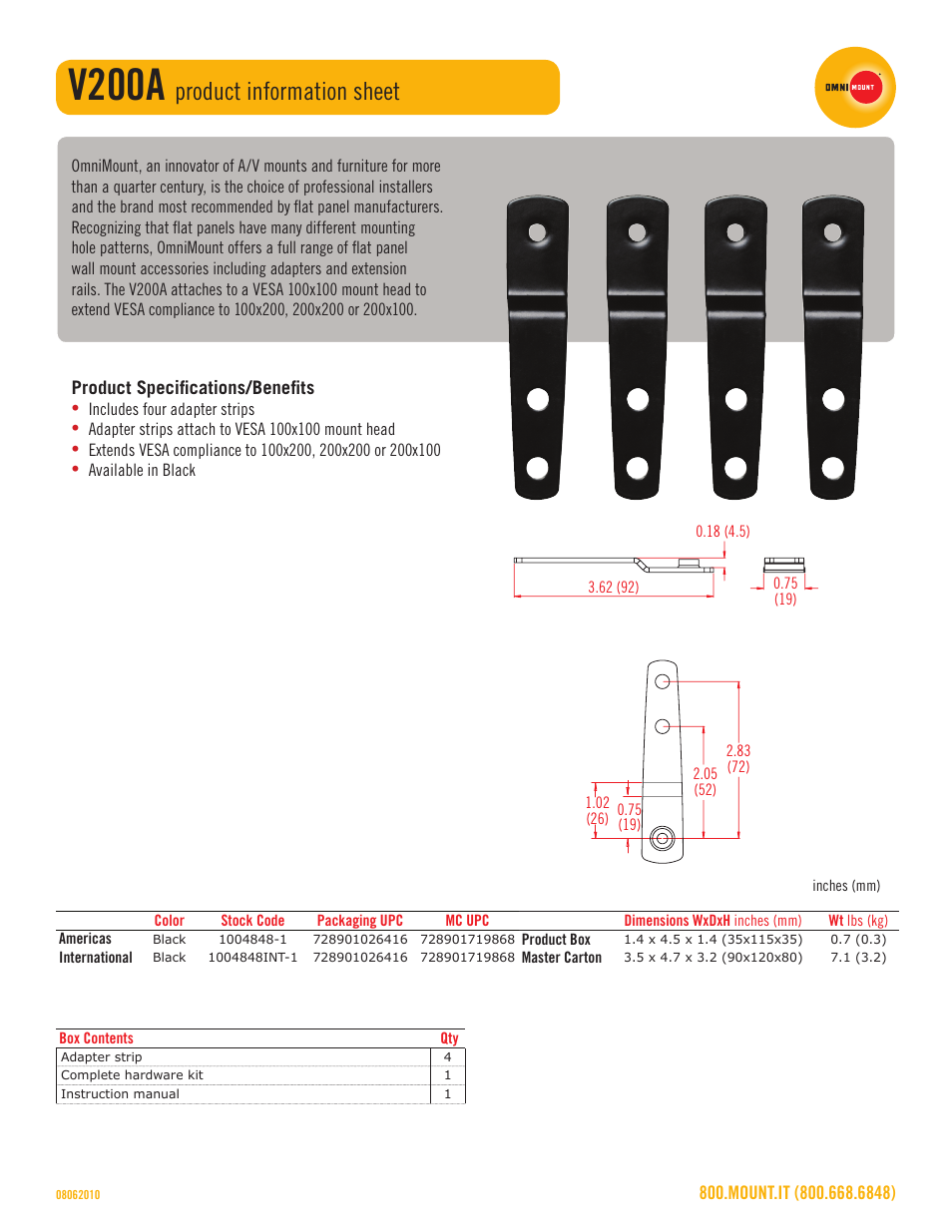 Omnimount V200A Sales Sheet User Manual | 1 page