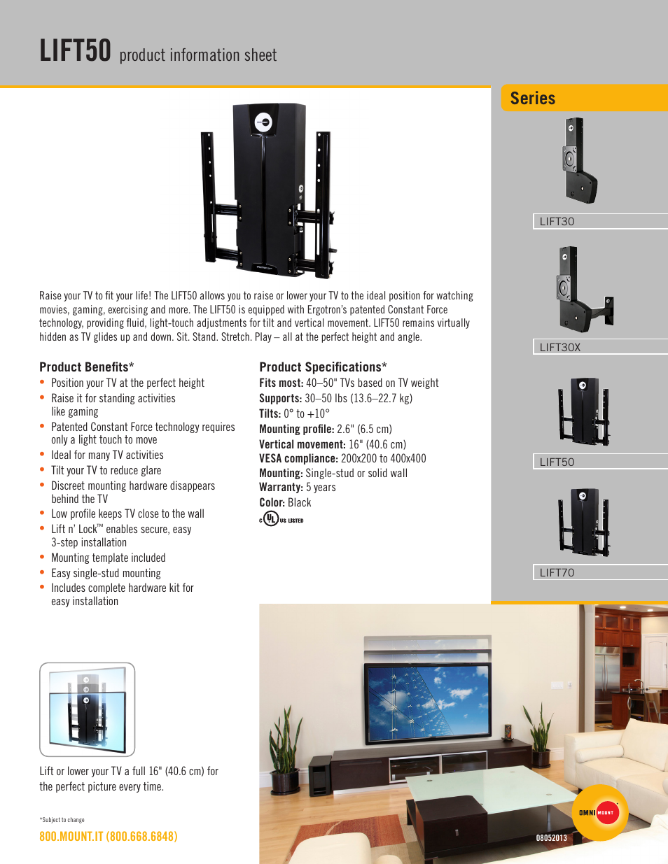 Omnimount LIFT50 Sales Sheet User Manual | 2 pages