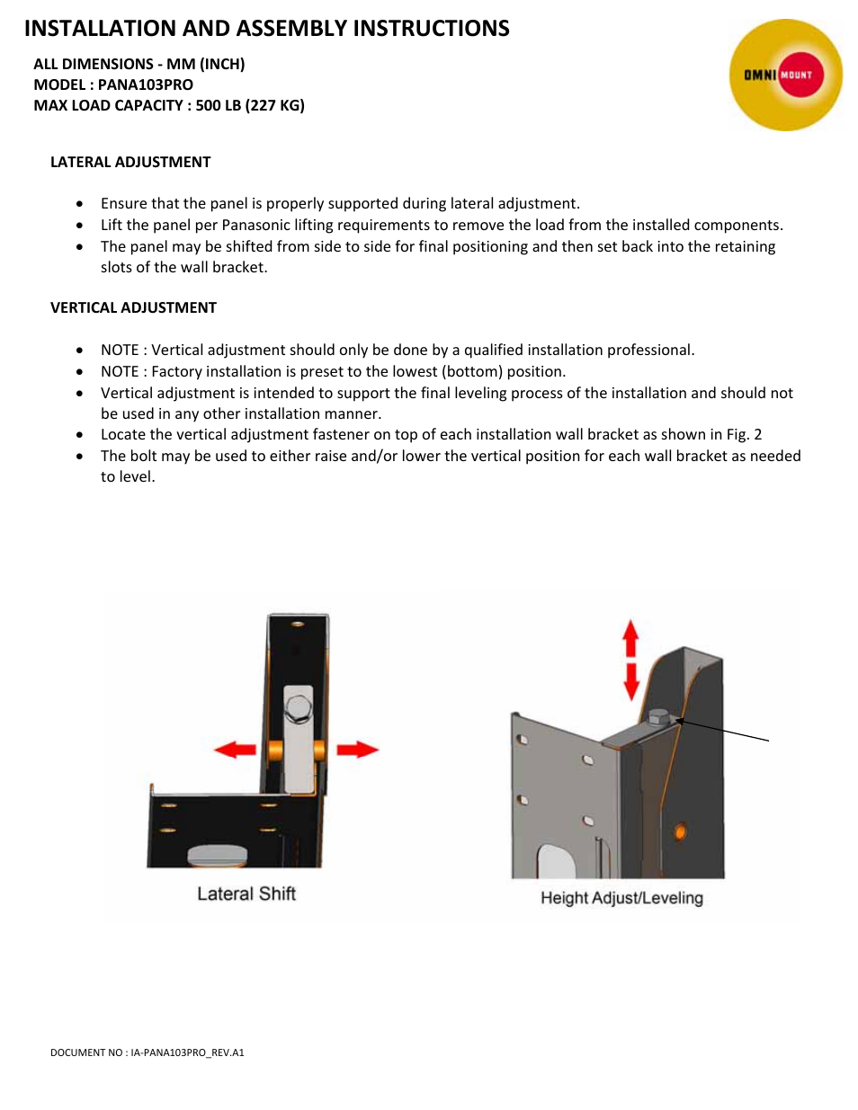 Installation and assembly instructions | Omnimount PAN103PRO Manual User Manual | Page 6 / 6