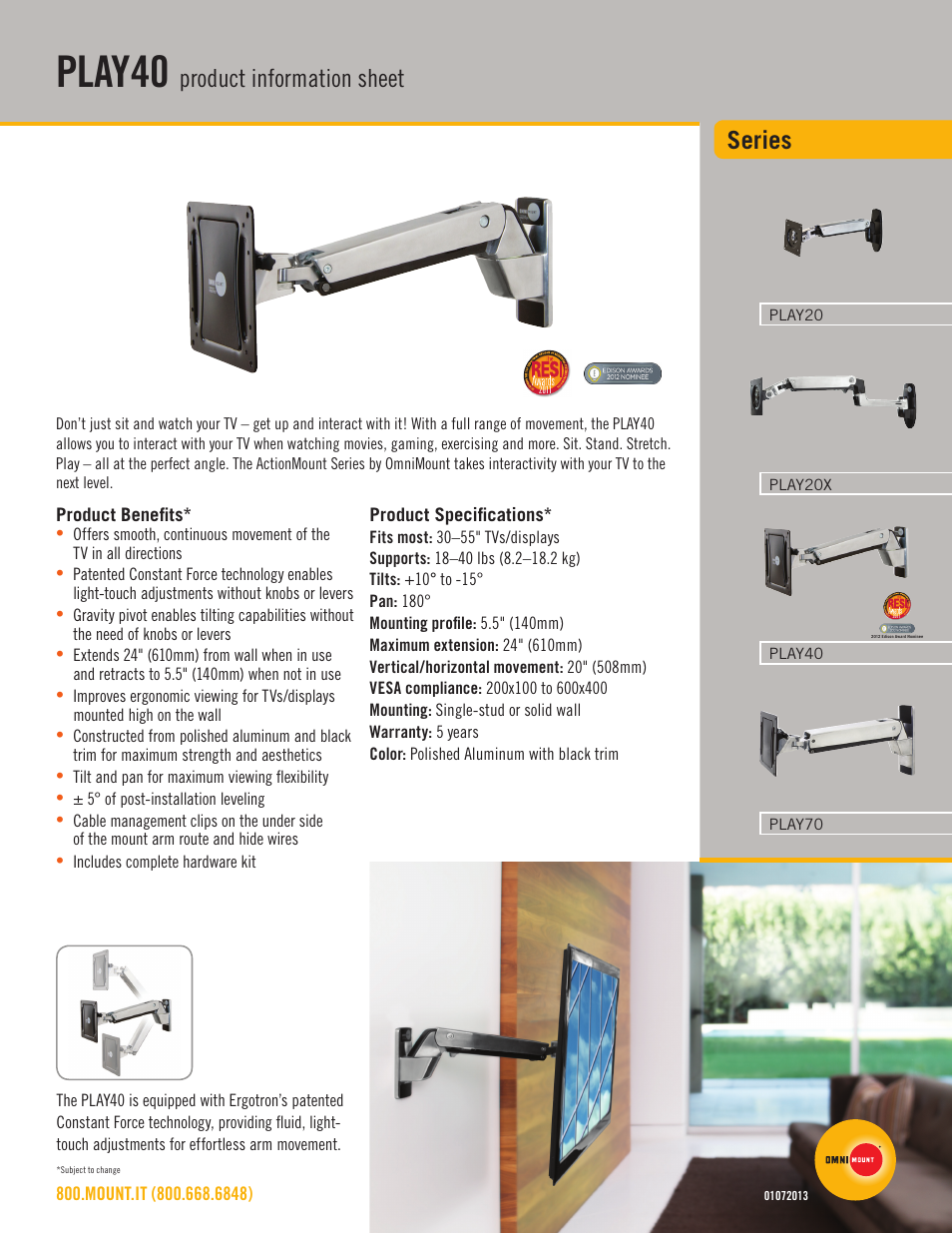 Omnimount PLAY40 Sales Sheet User Manual | 2 pages