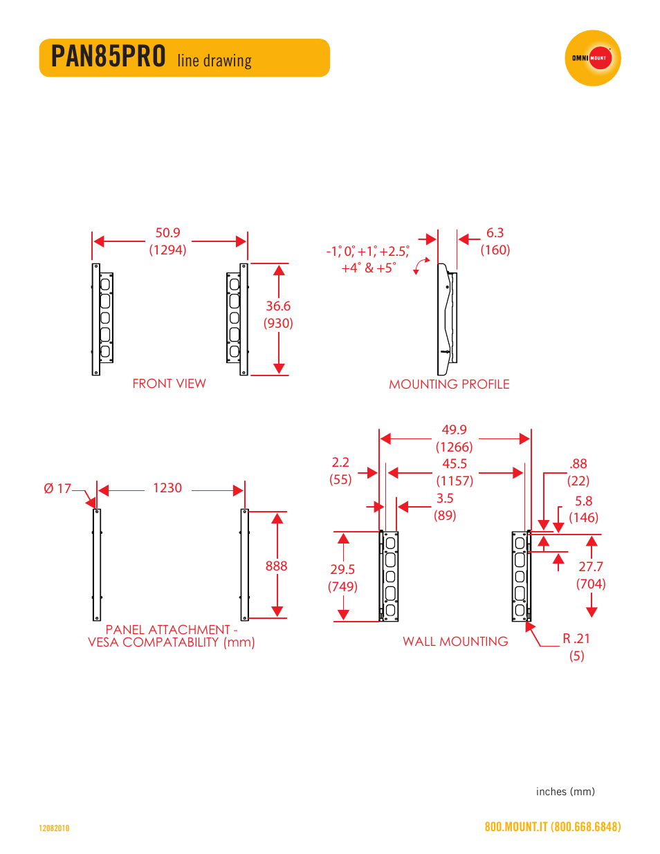 Pan85pro, Line drawing | Omnimount PAN85PRO Sales Sheet User Manual | Page 2 / 2