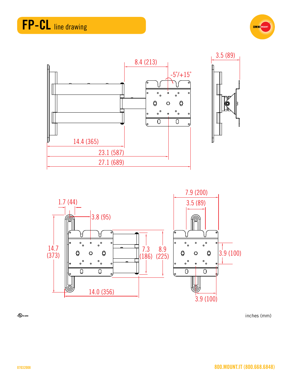 Fp-cl_line_drawing_sheet.pdf, Fp-cl | Omnimount FP-CL Sales Sheet User Manual | Page 3 / 3