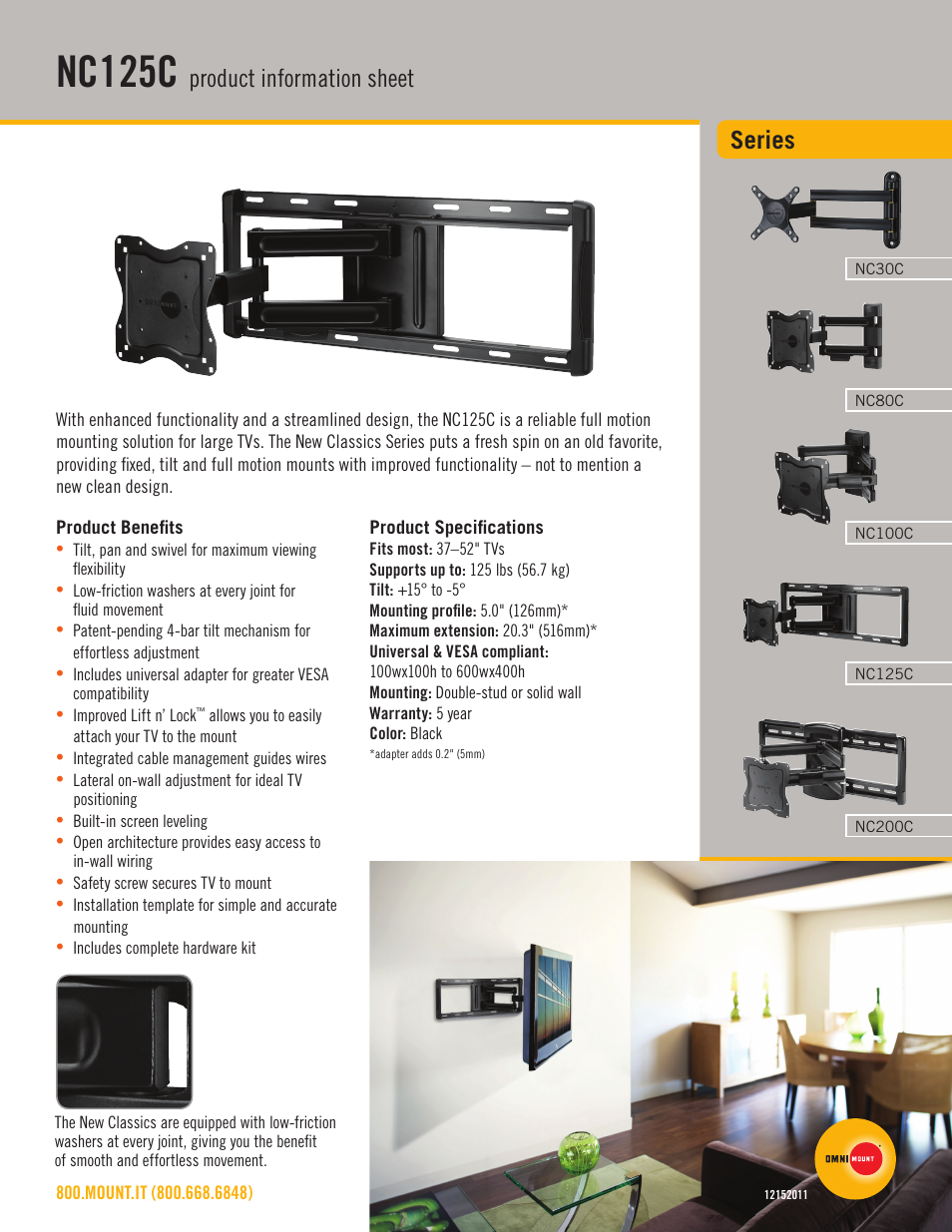 Omnimount NC125C Sales Sheet User Manual | 2 pages