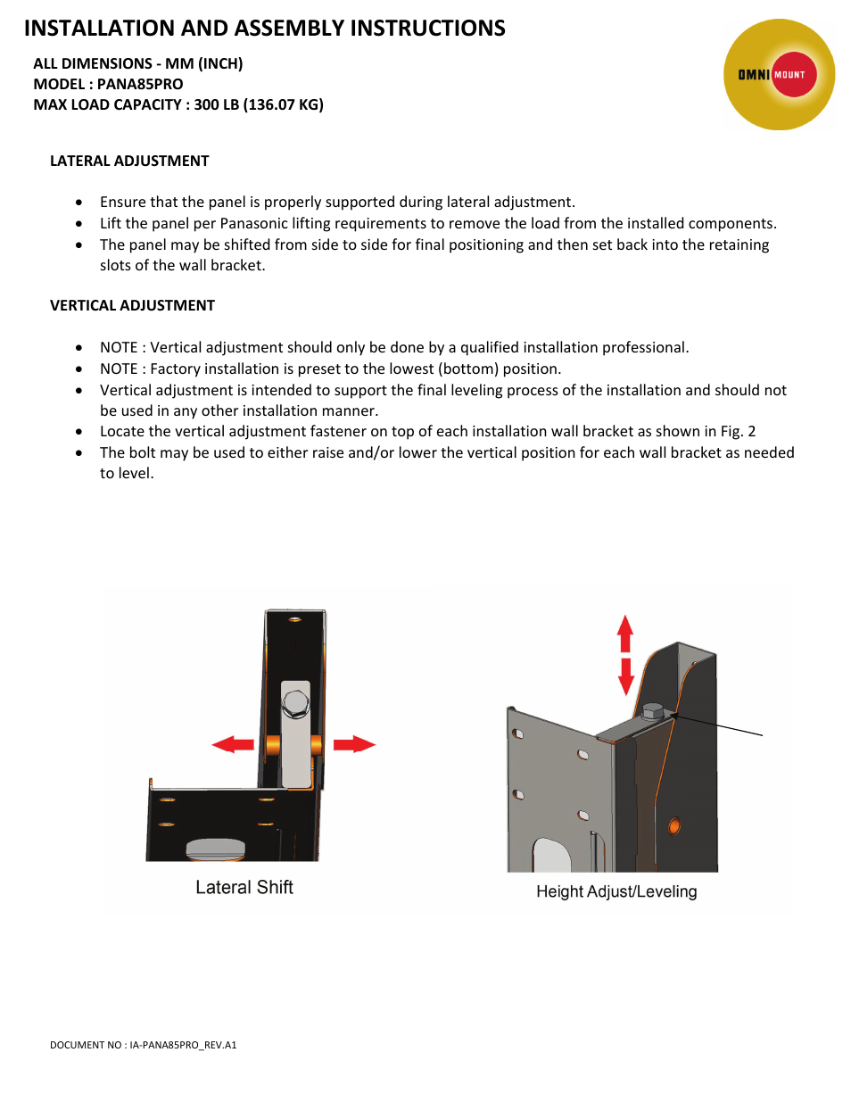 Installation and assembly instructions | Omnimount PAN85PRO Manual User Manual | Page 6 / 6