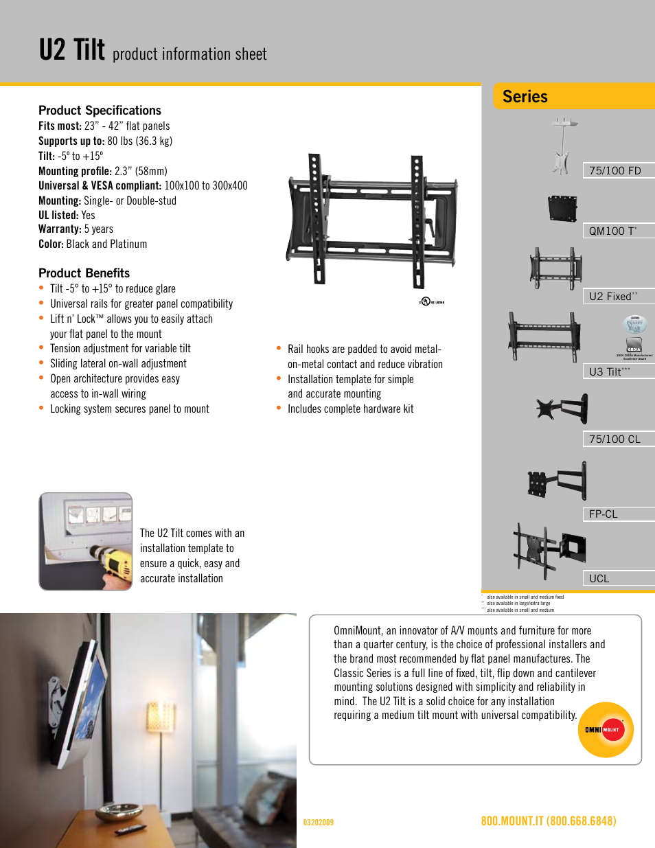 Omnimount U2 Tilt Sales Sheet User Manual | 3 pages