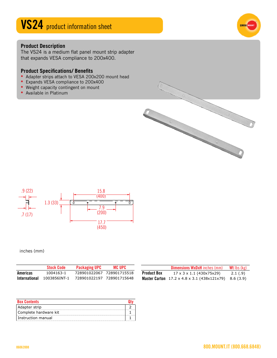 Omnimount VS24 Sales Sheet User Manual | 1 page