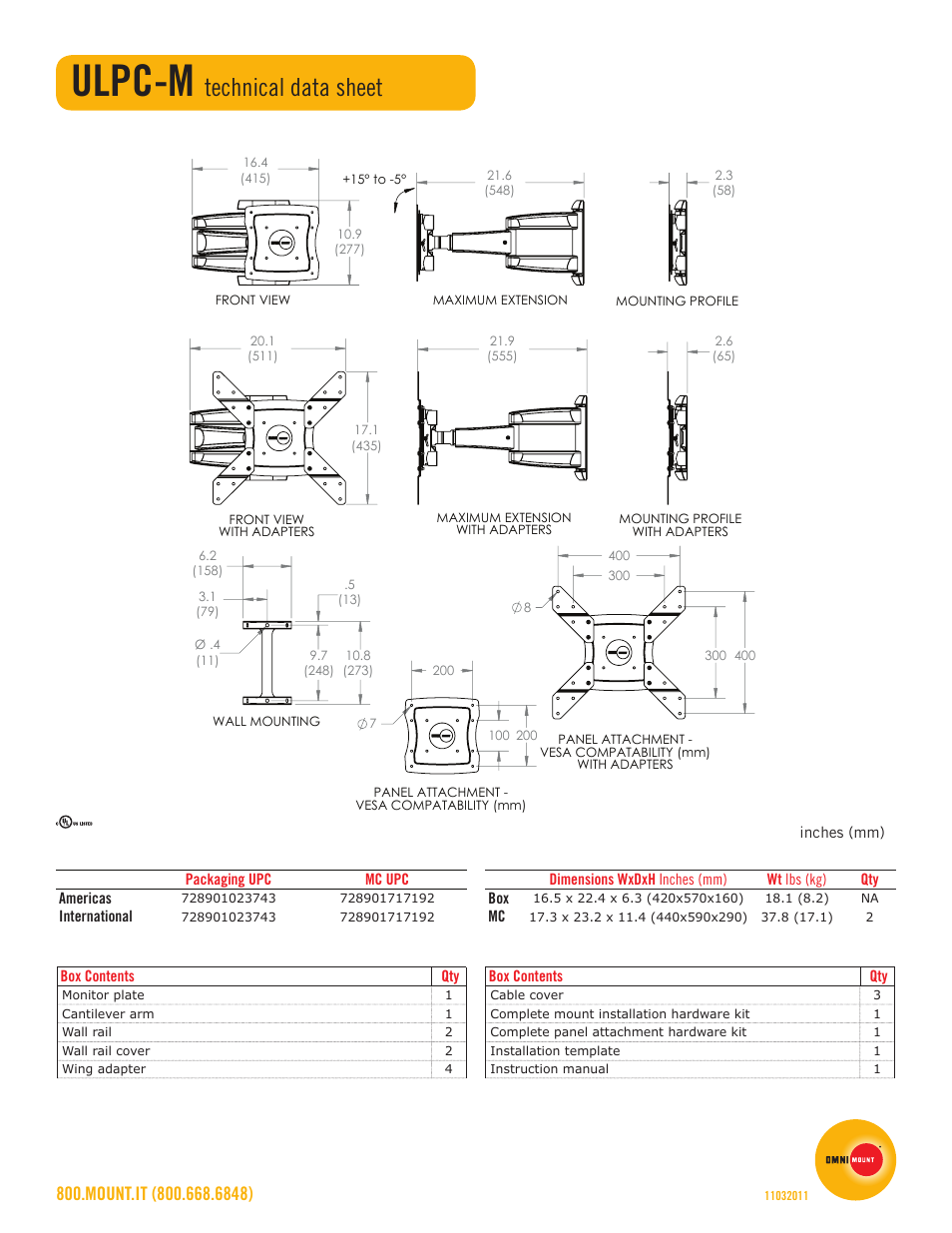 Ulpc-m, Technical data sheet | Omnimount ULPC-M Sales Sheet User Manual | Page 2 / 2