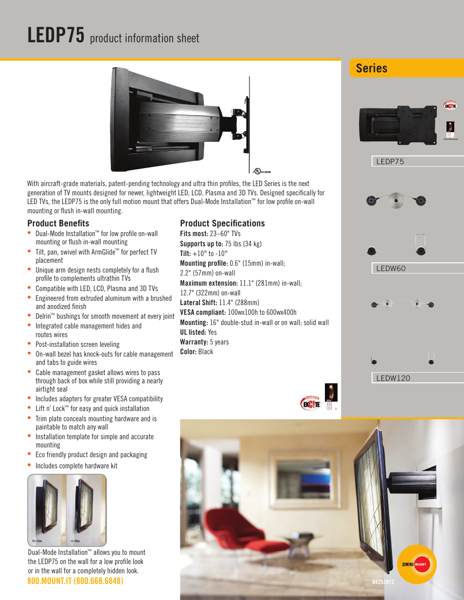 Omnimount LEDP75 Sales Sheet User Manual | 2 pages