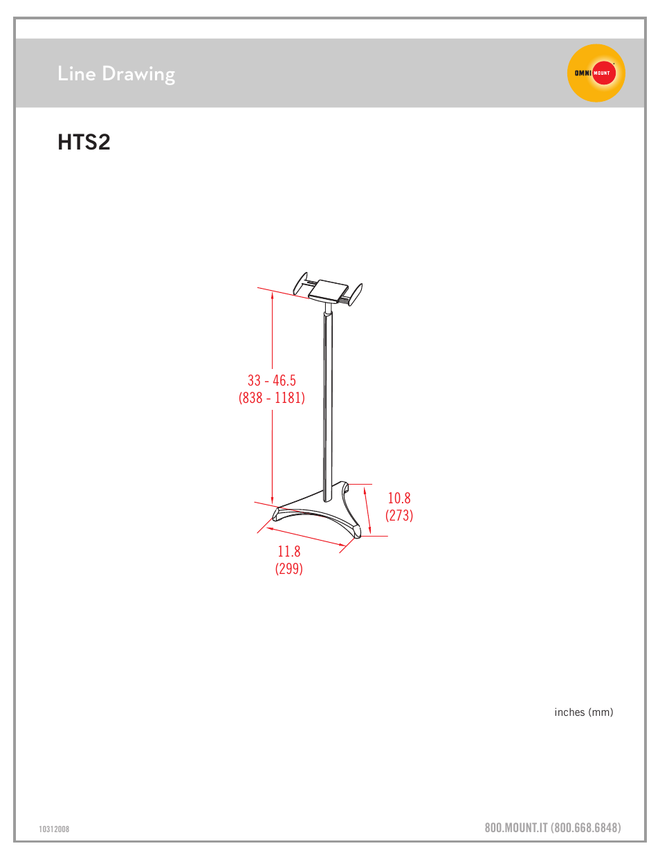 Hts2_line_drawing_sheet.pdf, Line drawing hts2 | Omnimount HTS2 Sales Sheet User Manual | Page 3 / 3