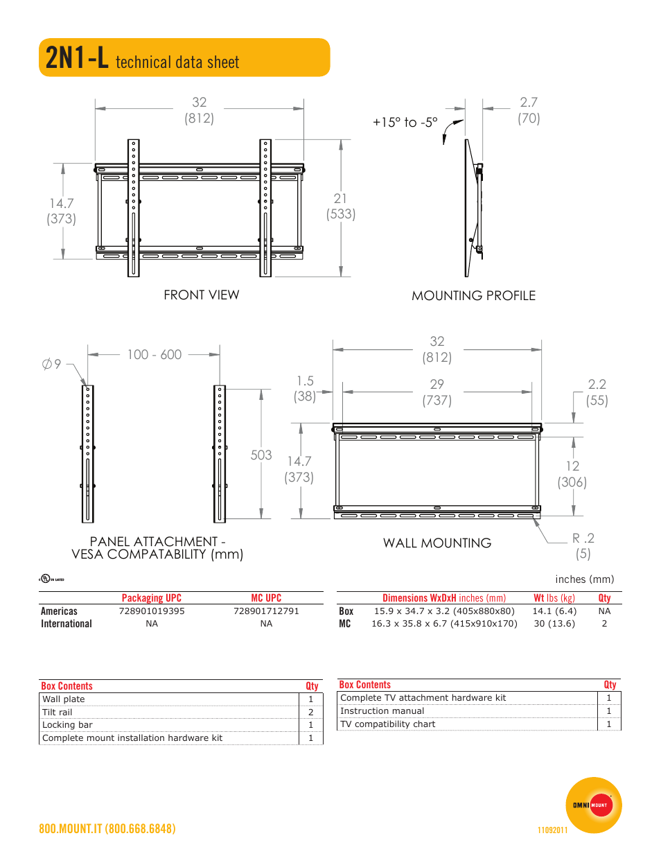 2n1-l, Technical data sheet | Omnimount 2N1-L Sales Sheet User Manual | Page 2 / 2