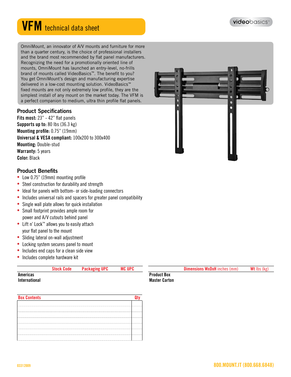 Vfm_technical_data_sheet.pdf, Technical data sheet | Omnimount VFM Sales Sheet User Manual | Page 2 / 3