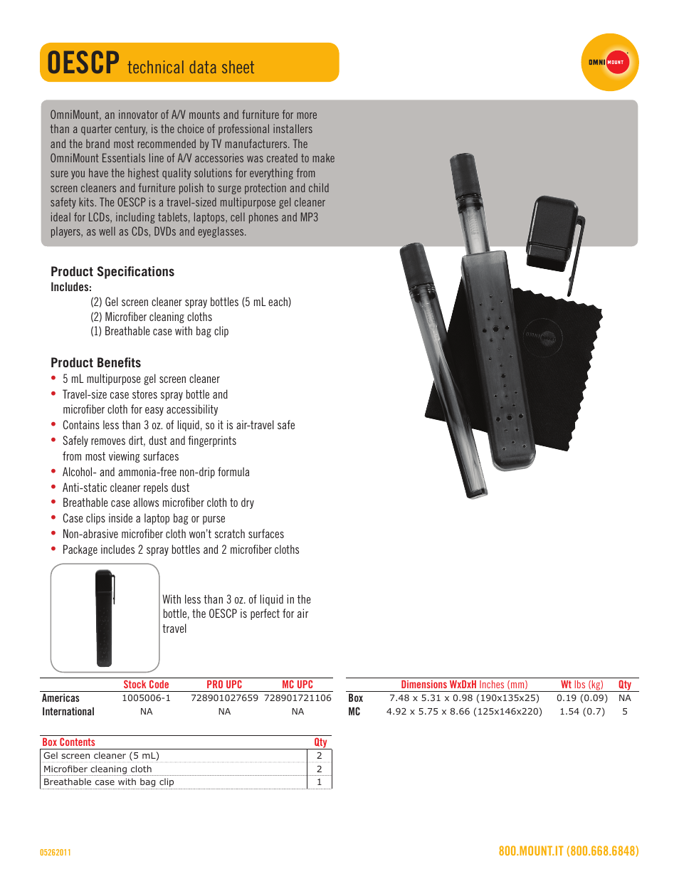 Omnimount OESCP Sales Sheet User Manual | 1 page