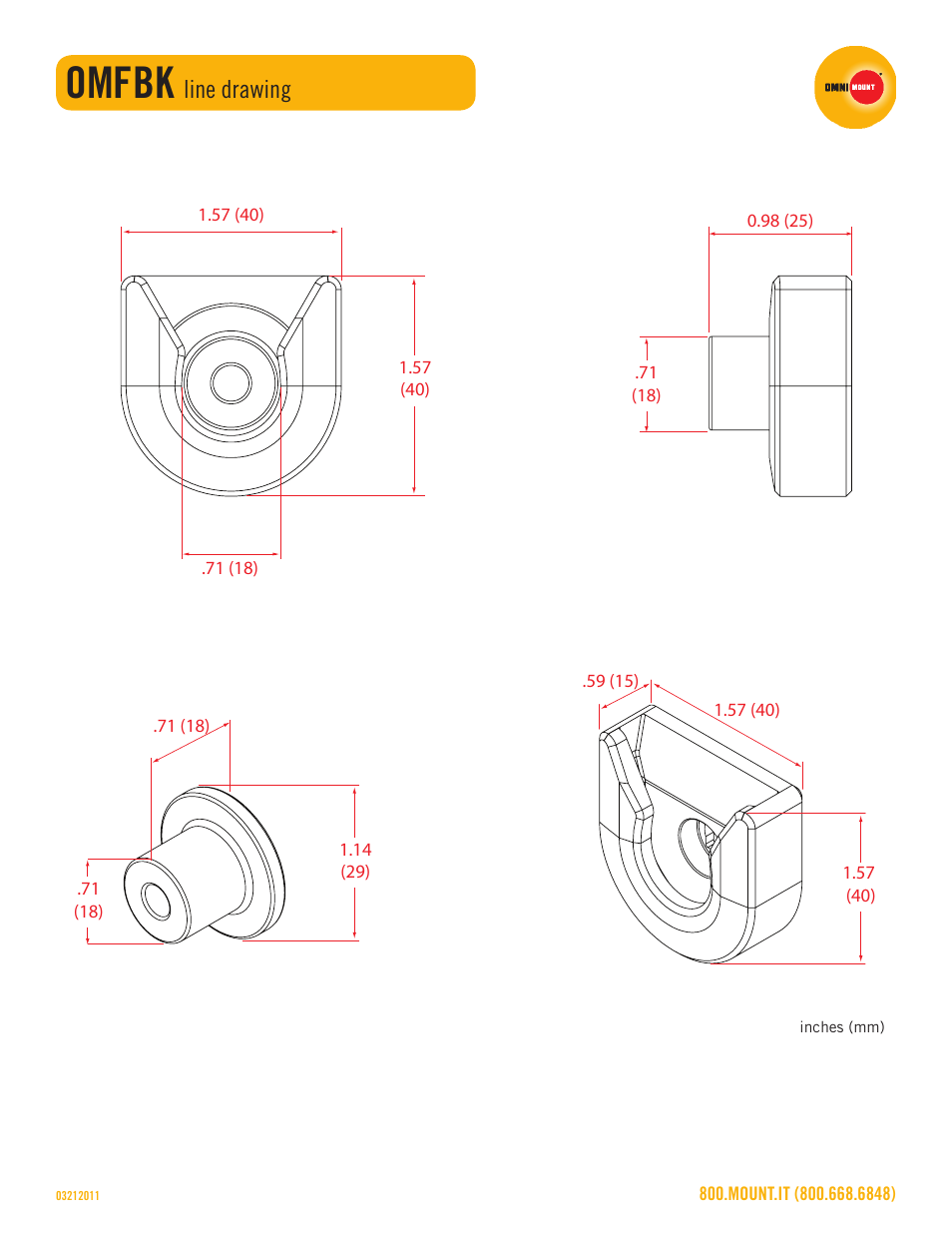 Omfbk, Line drawing | Omnimount OMFBK Sales Sheet User Manual | Page 3 / 3