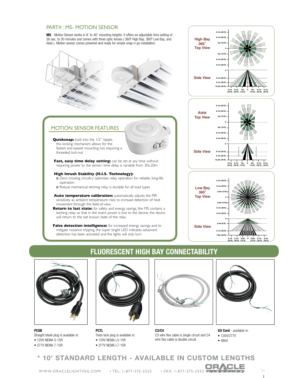 Fluorescent high bay connectability, 10’ standard length - available in custom lengths, Motion sensor | Features part# : ms- motion sensor | Oracle Lighting CB-8 User Manual | Page 5 / 7