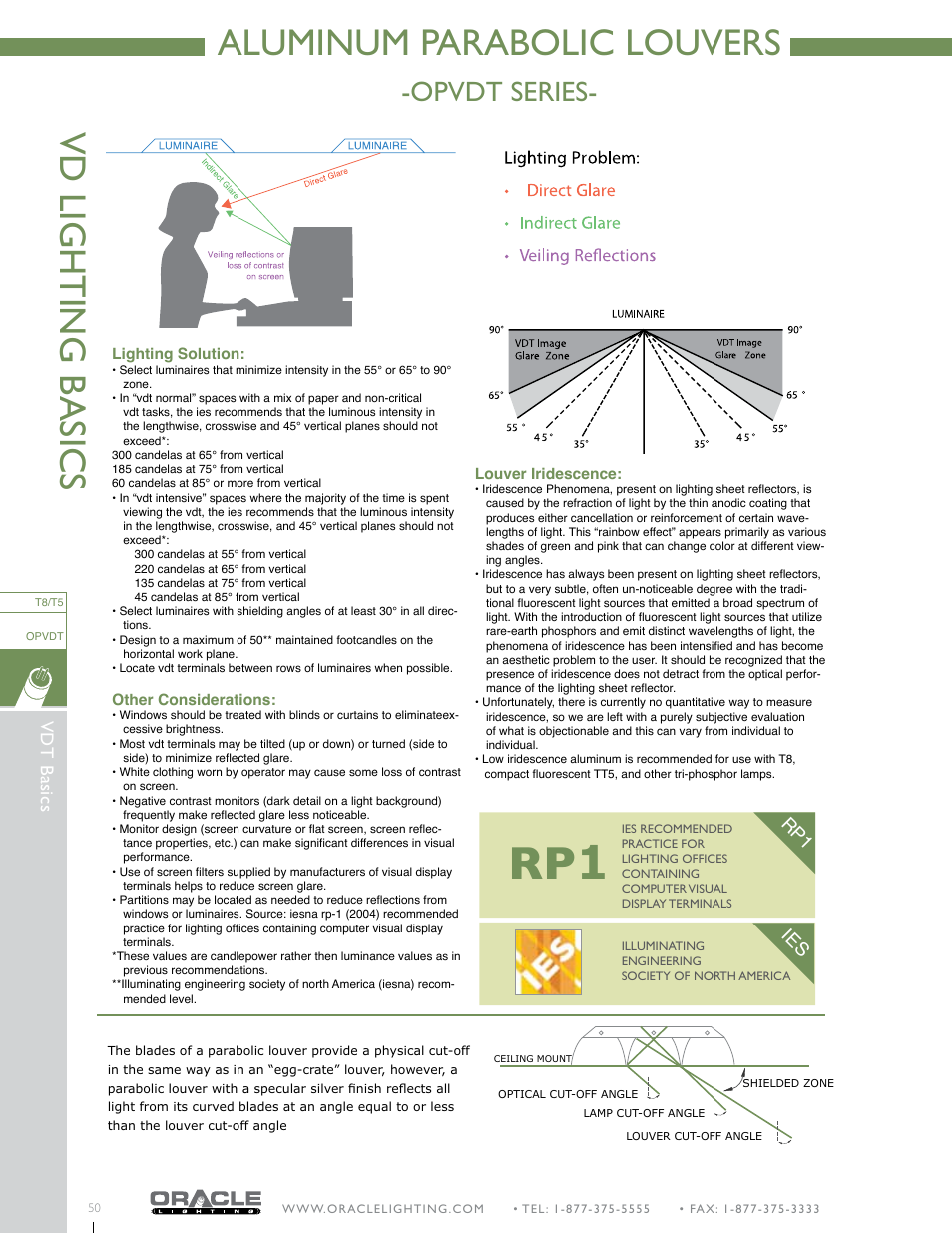 Aluminum parabolic louvers, Vd lighting b a sic s, Opvdt series | Vd t b as ics, Rp1 ies | Oracle Lighting OPVDT-24 User Manual | Page 2 / 3