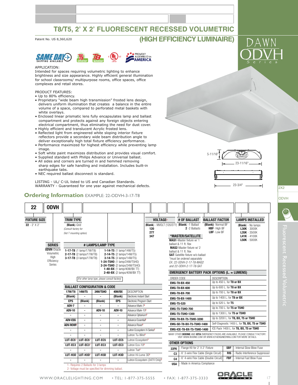 Oracle Lighting ODVH-22 User Manual | 1 page